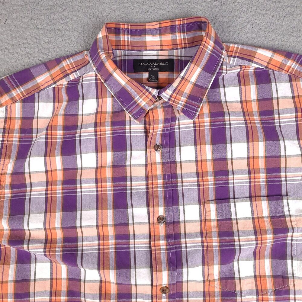 Banana Republic Shirt Mens XL Colorful Plaid Short Sleeve Button Down Soft Wash - Picture 2 of 13